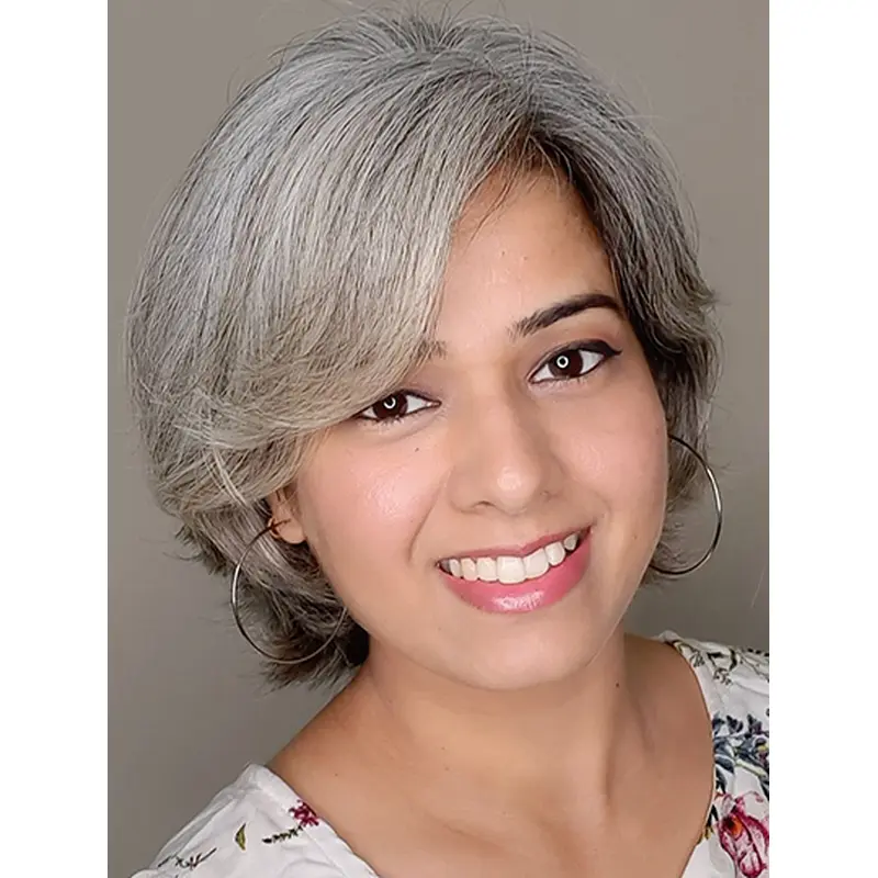 8" Short Bobs Grey Synthetic Hair Wig