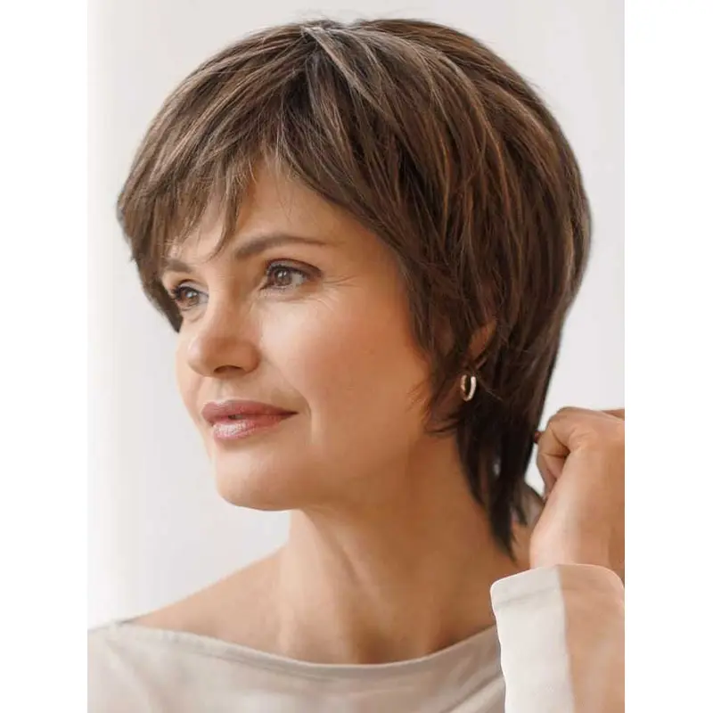 No-fuss Boycuts Synthetic Brown Monofilament Straight Ladies Short Wigs