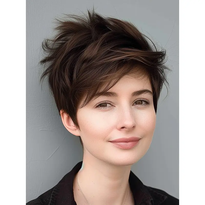 Synthetic Lace Front Wigs Boycuts Brown 6" Short Straight Wigs