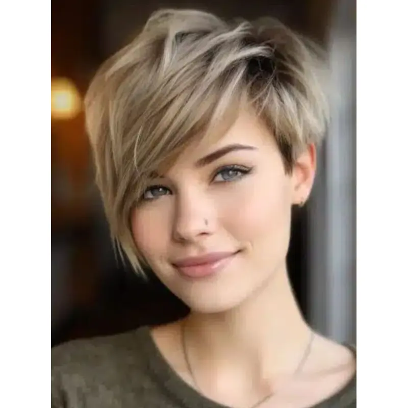 Synthetic Lace Front Wigs Boycuts Platinum Blonde 8" Short Straight Wigs
