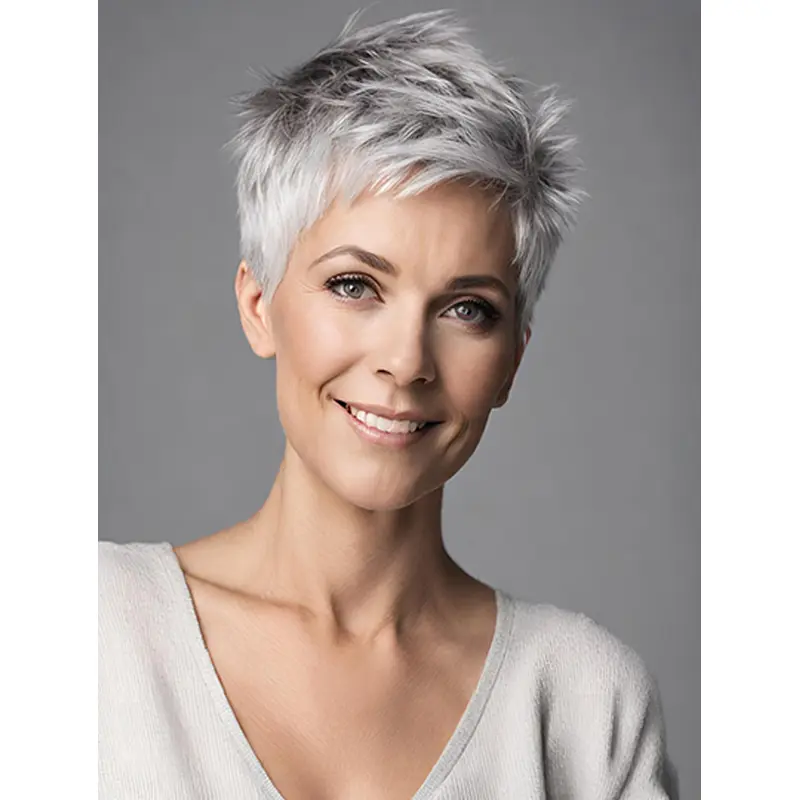6" Grey Straight Boycuts Monofilament Wigs