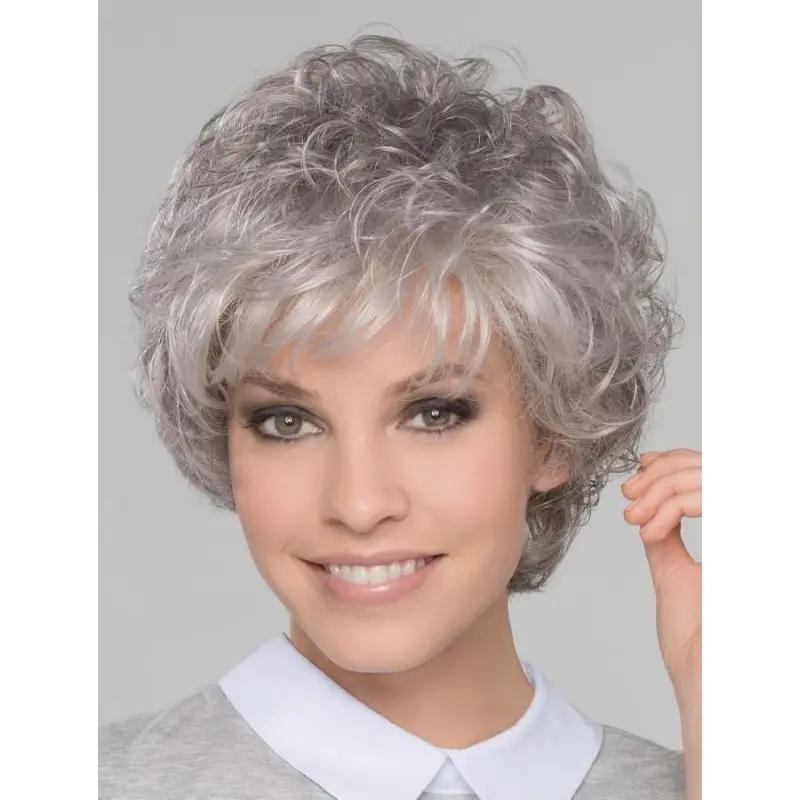 8" Short Top Lace Front Curly Grey Wigs