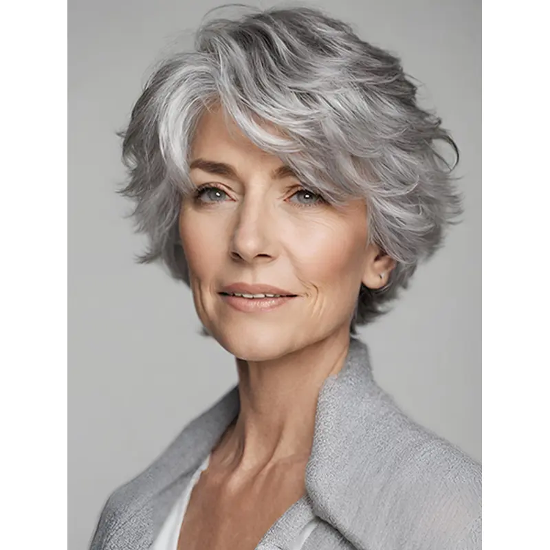 Bobs 8" Wavy Short Grey Best Human Hair Wigs