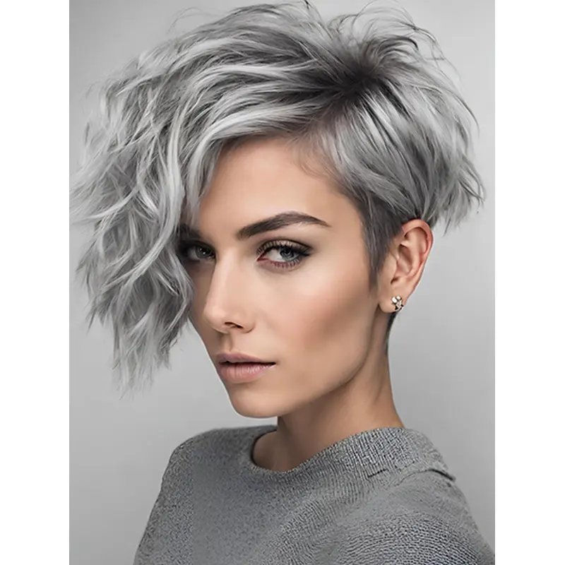 Bobs 8" Wavy Short Grey Ladies Human Hair Wigs