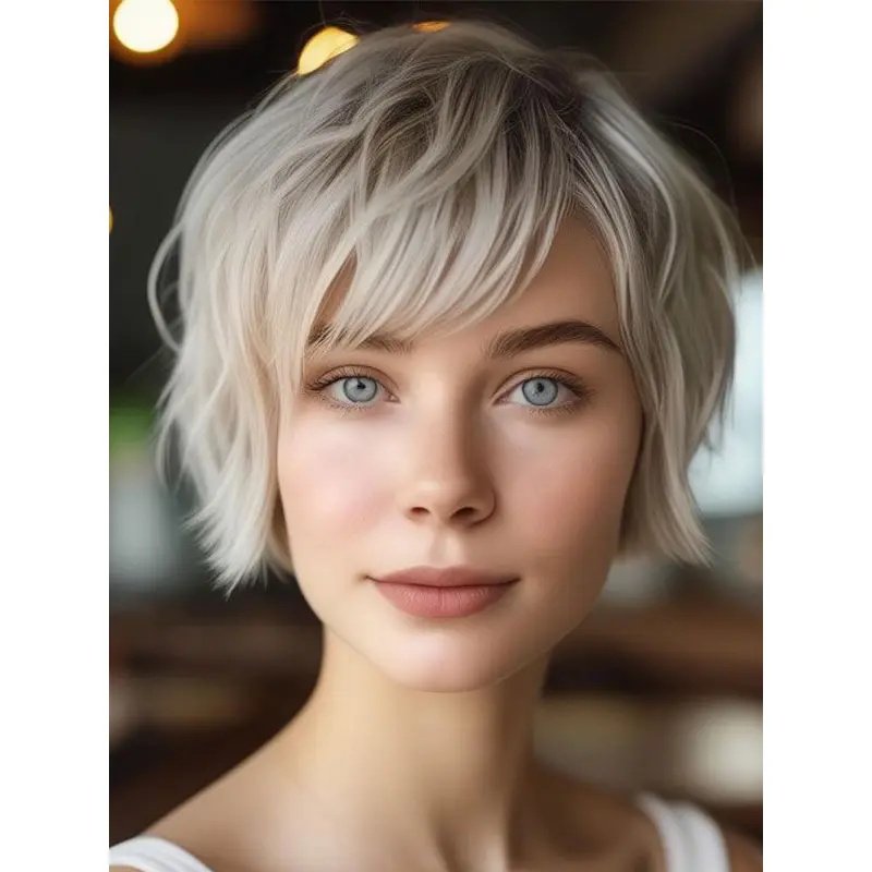 Bob Wigs Synthetic 8" Short Straight Platinum Blonde Monofilament Wigs