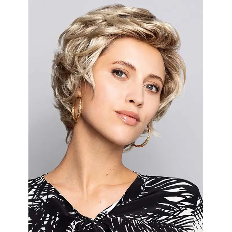 Flexibility Boycuts Synthetic Blonde Monofilament Wavy Short Hair Styles