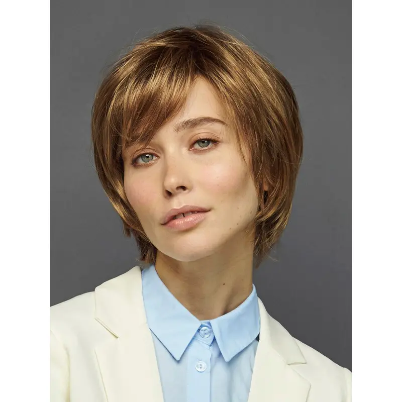 Top Boycuts Synthetic Brown Capless Straight Ladies Short Wigs