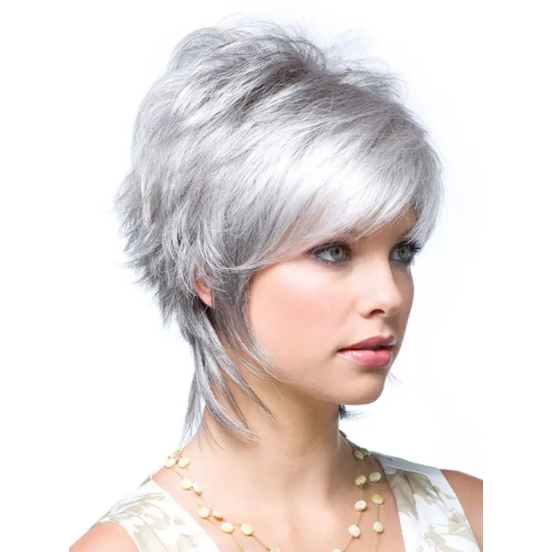 Traditiona Wavy Short Synthetic Grey Wigs