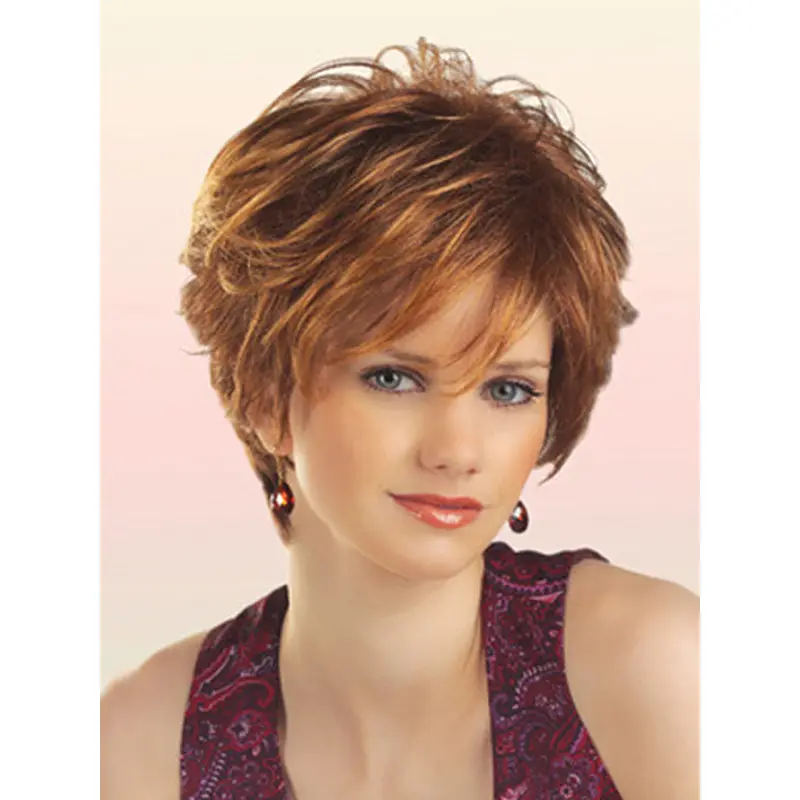 Unique Auburn Layered Short Synthetic Wigs