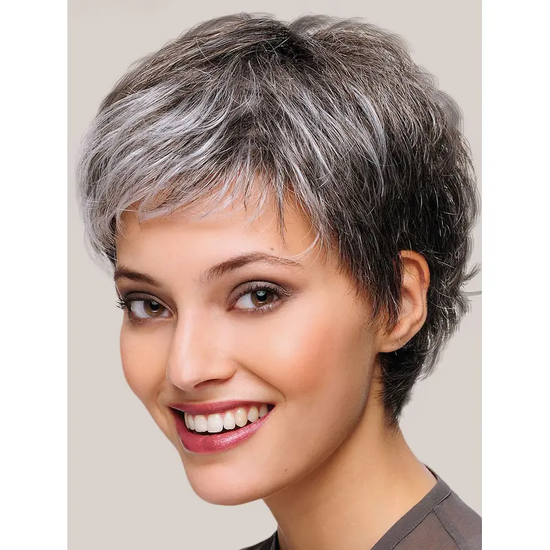 8" Short Straight Beautiful Monofilament Grey Wigs