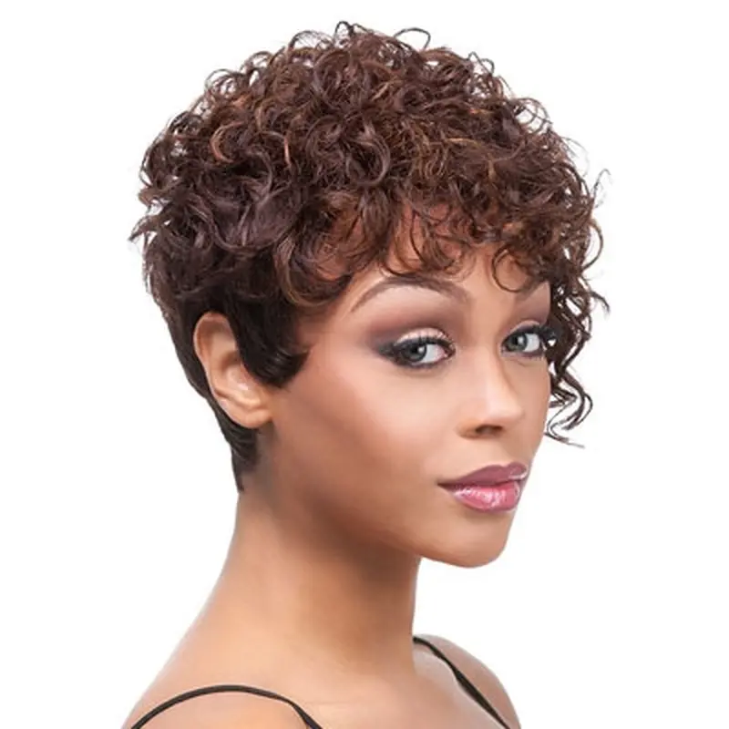Tempting Auburn Curly Short African American Wigs