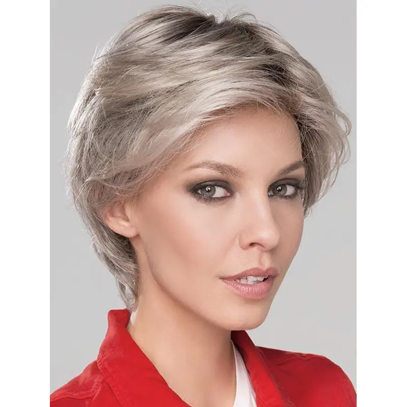 6" Short Fashionable Monofilament Wavy Grey Wigs