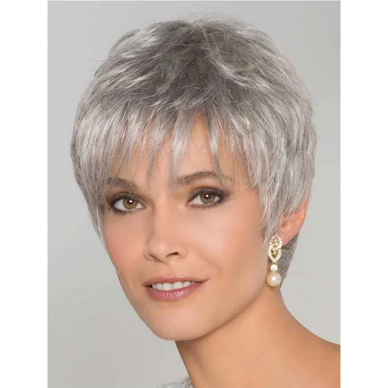 6" Straight Monofilament Synthetic Stylish Grey Wigs