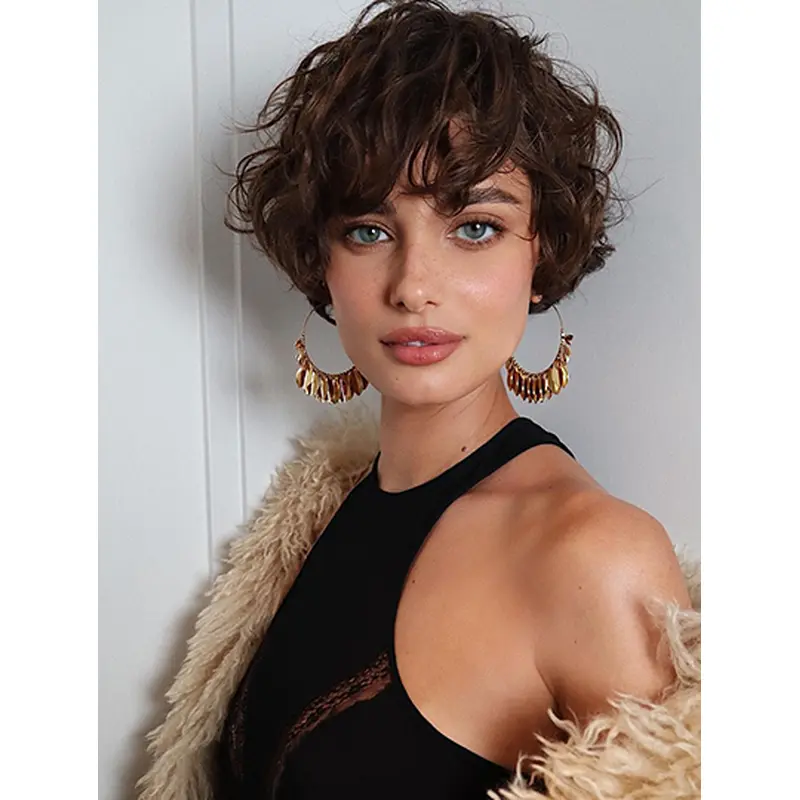 8" Bobs Remy Human Hair Wavy Ladies Short Hairstyles