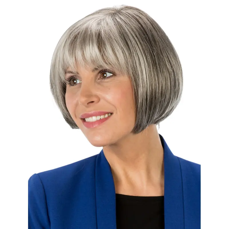 8" Short Straight Affordable Monofilament Grey Wigs