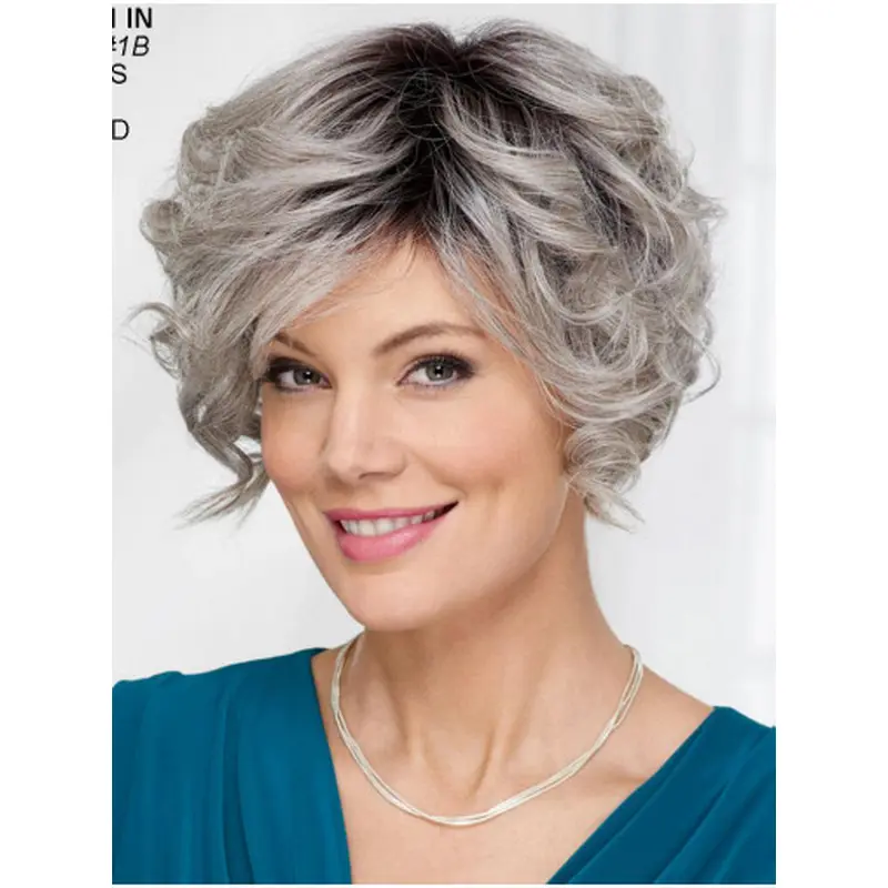 New 8" Short Wavy Synthetic Grey Wigs