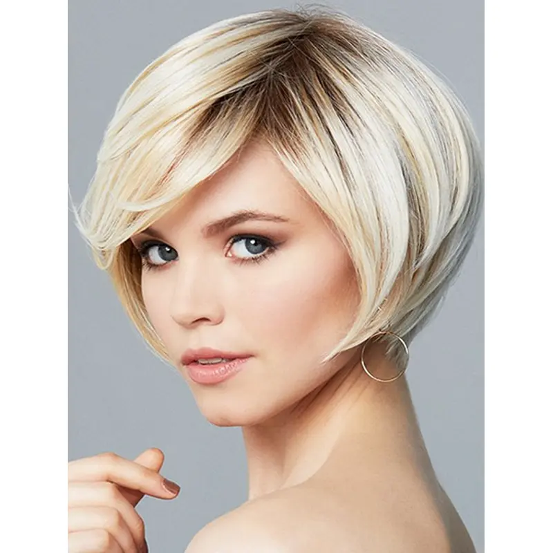 8" Short Wavy Ombre/2 tone Synthetic Convenient Monofilament Wigs