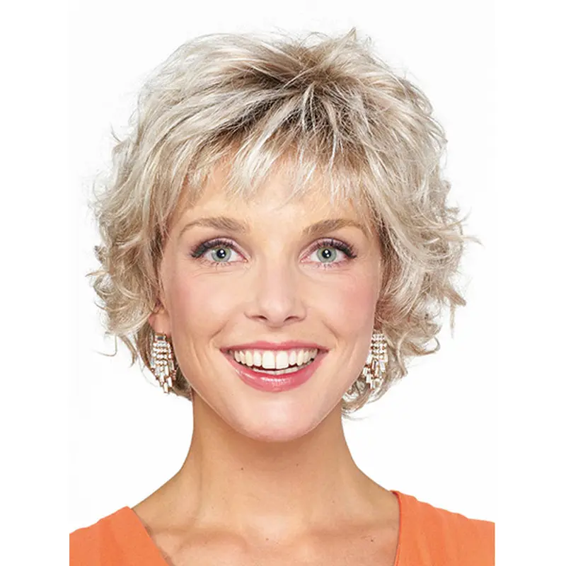 Blonde Curly Chin Length Bobs Monofilament Wigs For Ladies