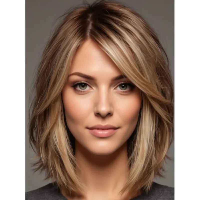 Layered Wigs Medium Length 12" Remy Human Hair Blonde Straight Monofilament Wigs