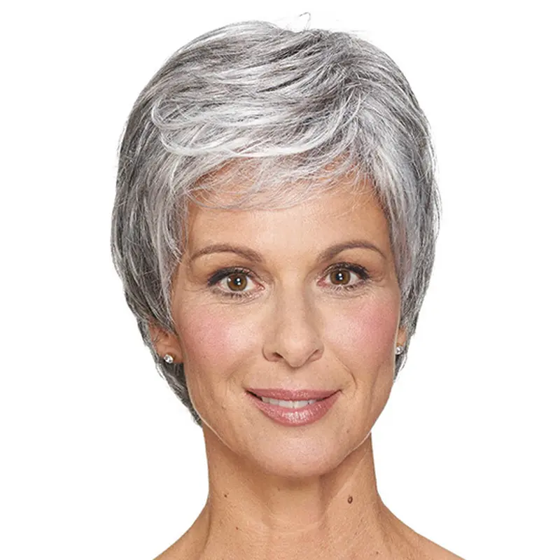 Short Grey Straight 8" Women Cheap Classic Wig