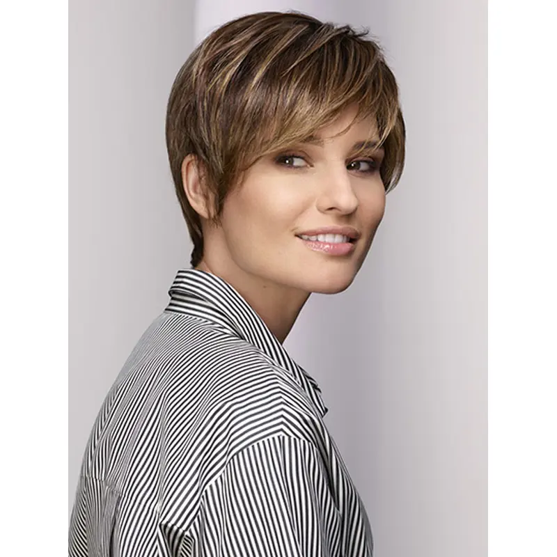 Straight Brown 8" Short Synthetic With Bangs Lace Front Wigs