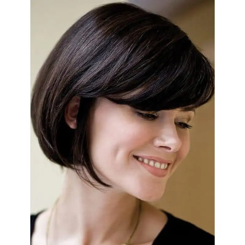 Bobs Remy Human Hair Black Straight Hand Tied Lace Wigs