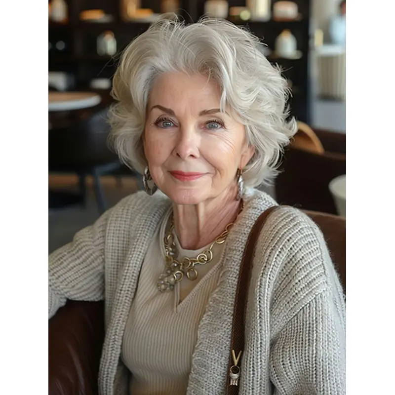 Lace Front Layered Grey Short Human Hair Lace Wigs