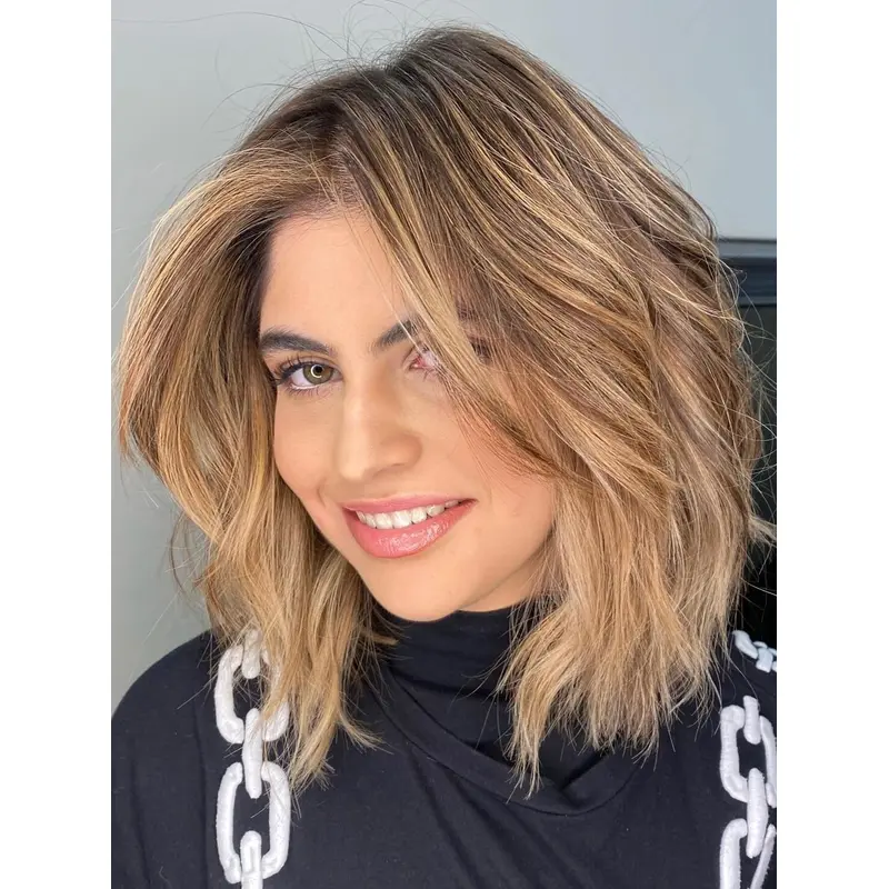 Layered Wigs Medium Length 14" Synthetic Blonde Straight Lace Front Wigs