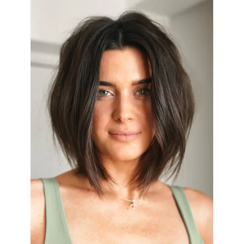 Black Medium Length Wig Wavy 10" Layered Monofilament Wigs