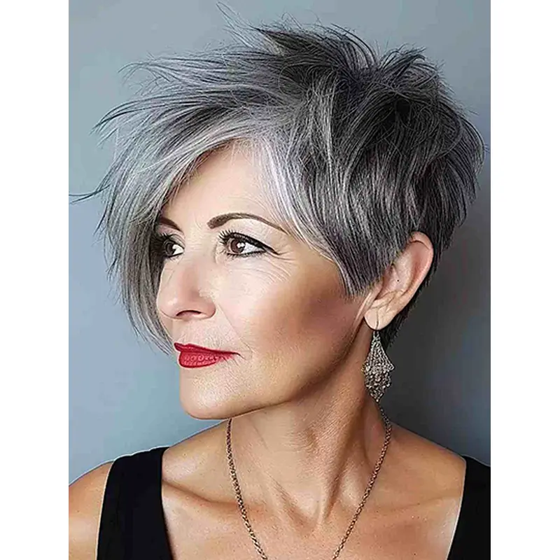 Boycuts 6" Straight Short Grey Lace Frontal Wig