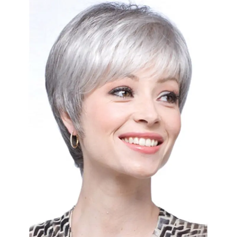 Easeful Lace Front Short Synthetic Grey Wigs