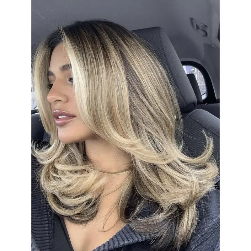 Lace Front Wig Wavy Layered 16" Long Blonde Remy Human Hair Wigs