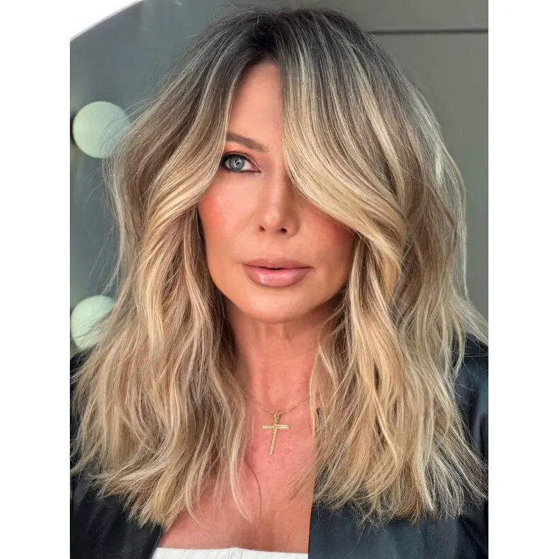 Long Human Hair Wigs Ombre/2 Tone Wavy Layered 16" Monofilament Wigs