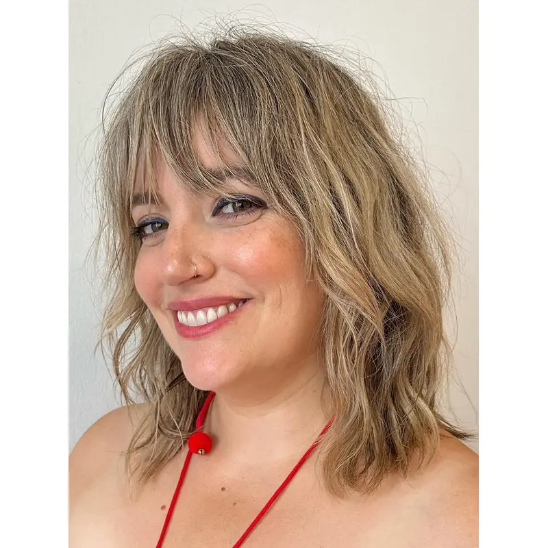 Blonde Medium Wave Wigs Wavy 12" With Bangs Monofilament Wigs