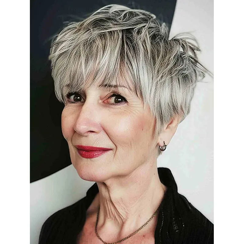 Boycuts 6" Straight Short Grey Human Hair Lace Front Wig