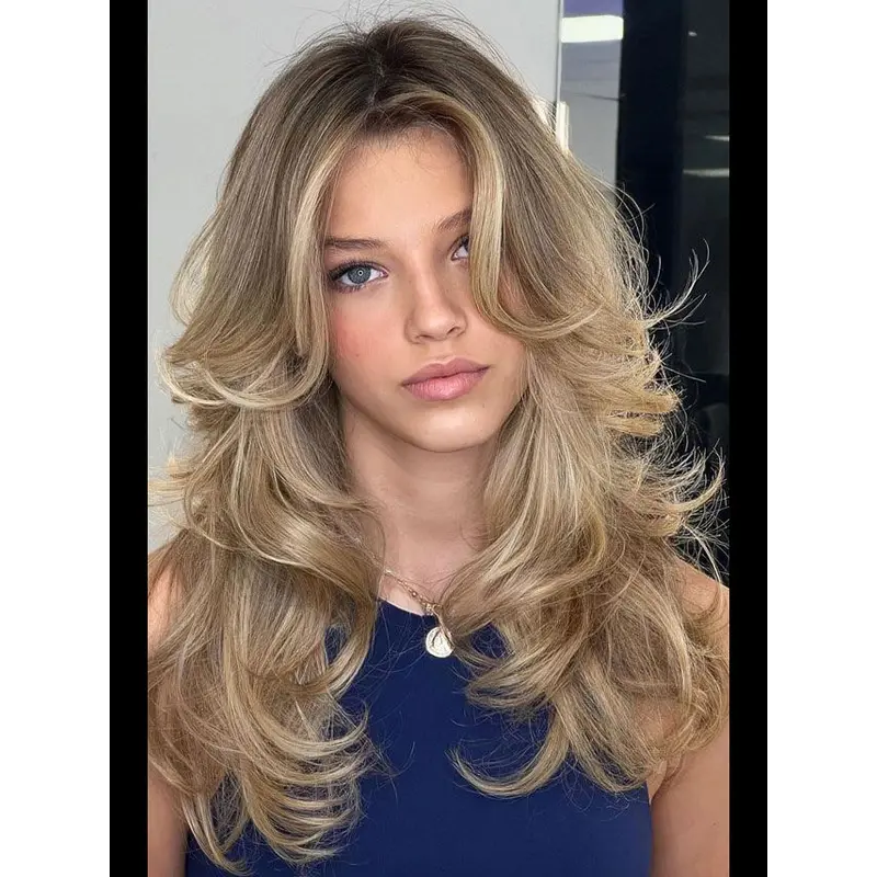 Synthetic Lace Front Wigs Layered Blonde 16" Long Wavy Wigs