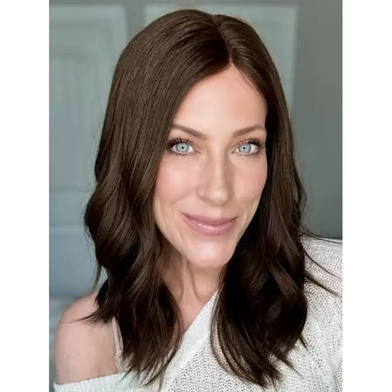 Synthetic Lace Front Wigs Without Bangs Brown 16" Long Straight Wigs
