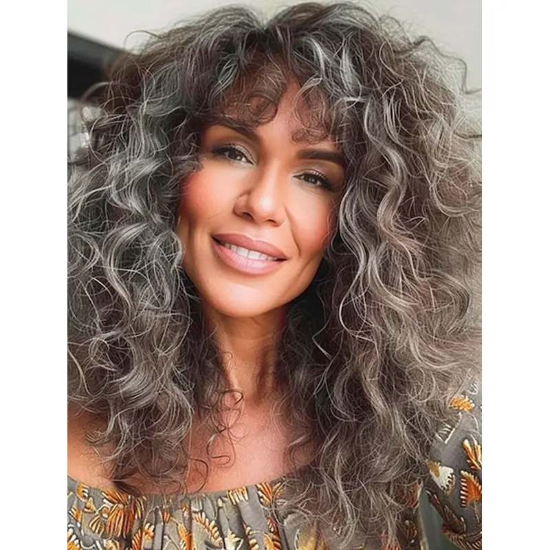 16" Long Grey With Bangs Remy Lace Wigs