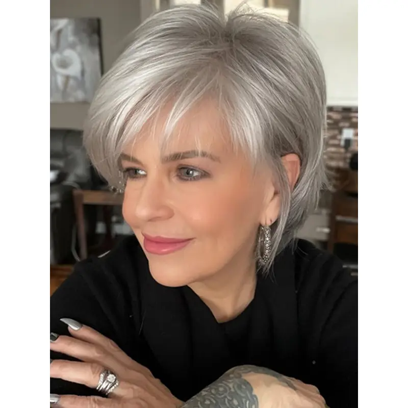 6" Short Grey Layered Best Lace Wigs