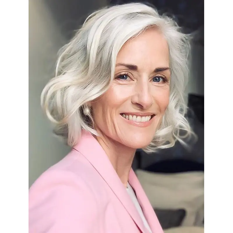 8" Wavy Synthetic Grey Bob Haircuts