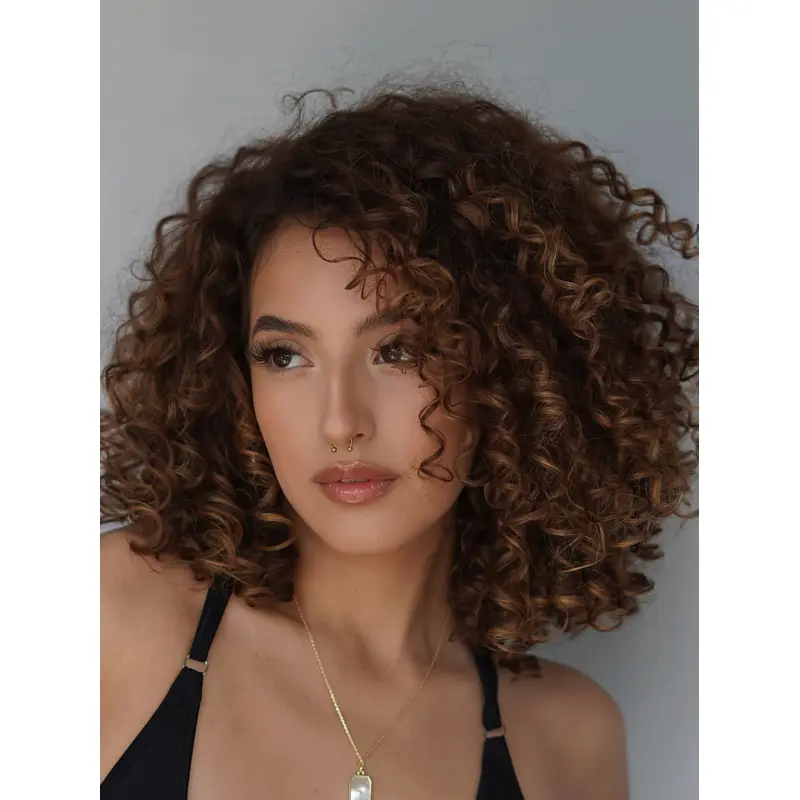 Dark Brown Medium Length Wigs Curly 12" Layered Monofilament Wigs
