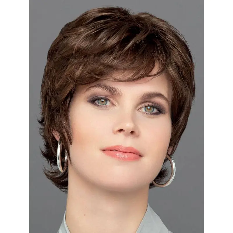 Wavy Brown Monofilament Synthetic 6" Exquisite Short Wigs