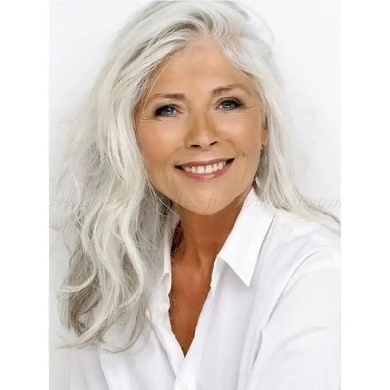 18" Long Wavy Lady Wigs Hand Tied Grey