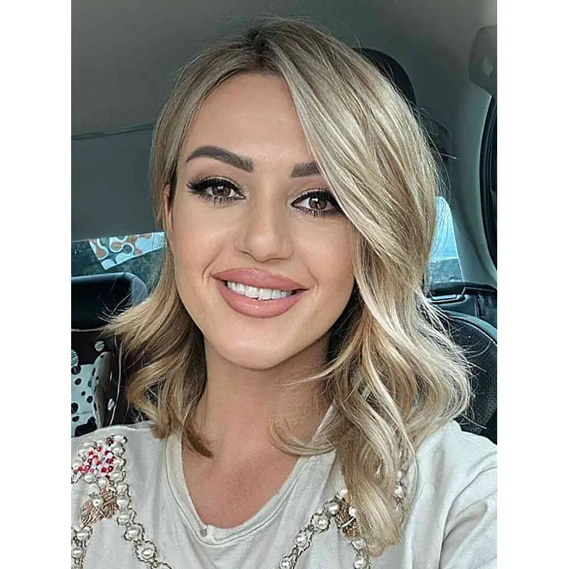 Blonde Medium Wigs Human Hair Wavy 14" Layered Monofilament Wigs