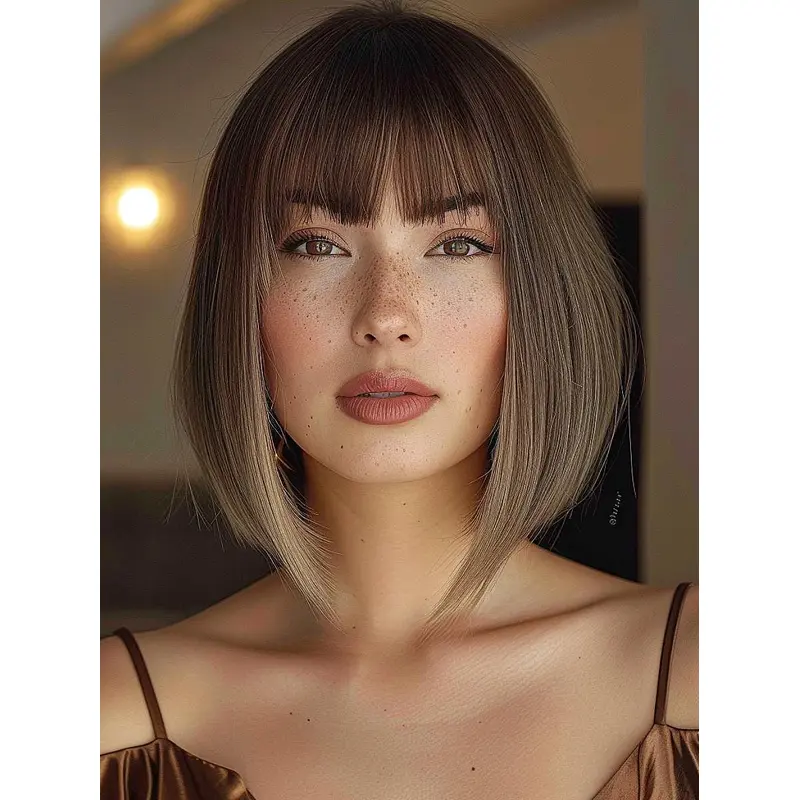 Medium Bob Wig 10" Straight Lace Front Synthetic Wigs