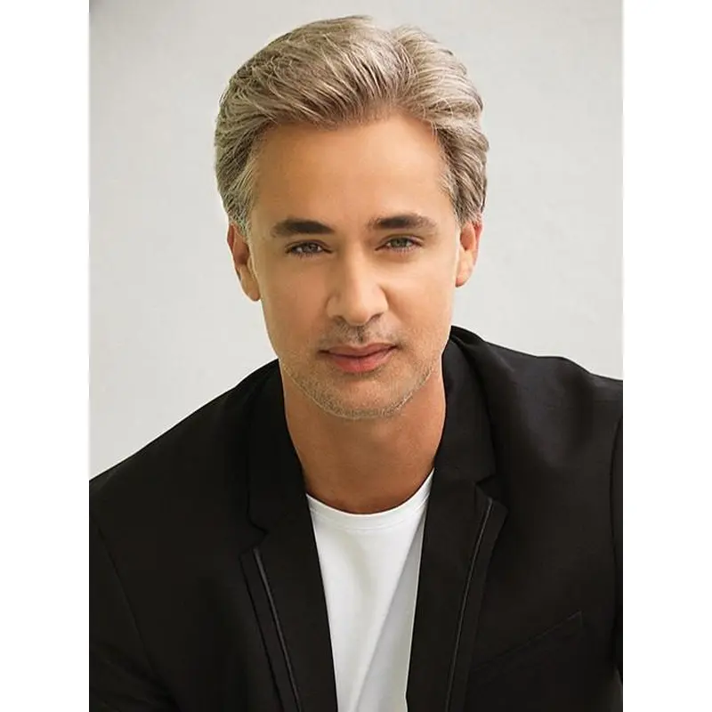4" Straight Platinum Blonde Monofilament Men Wig