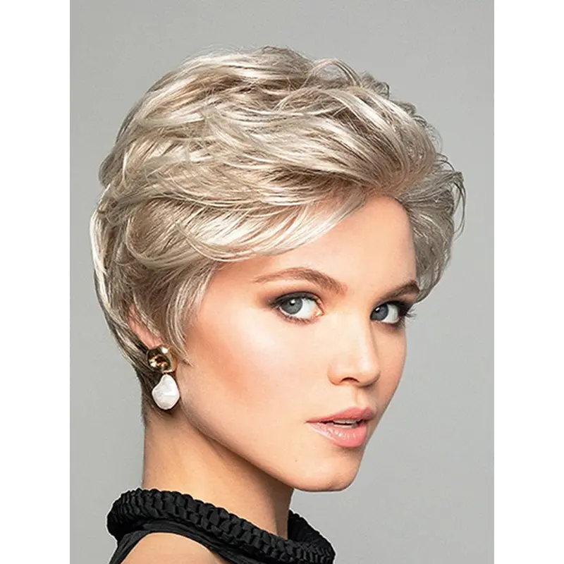 6" Short Wavy Platinum Blonde Synthetic Without Bangs Fabulous Lace Front Wigs