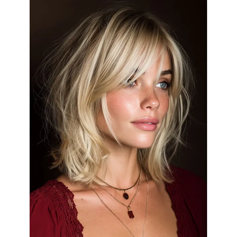 Mid Length Lace Front Wigs Straight Layered 12" Blonde Wigs