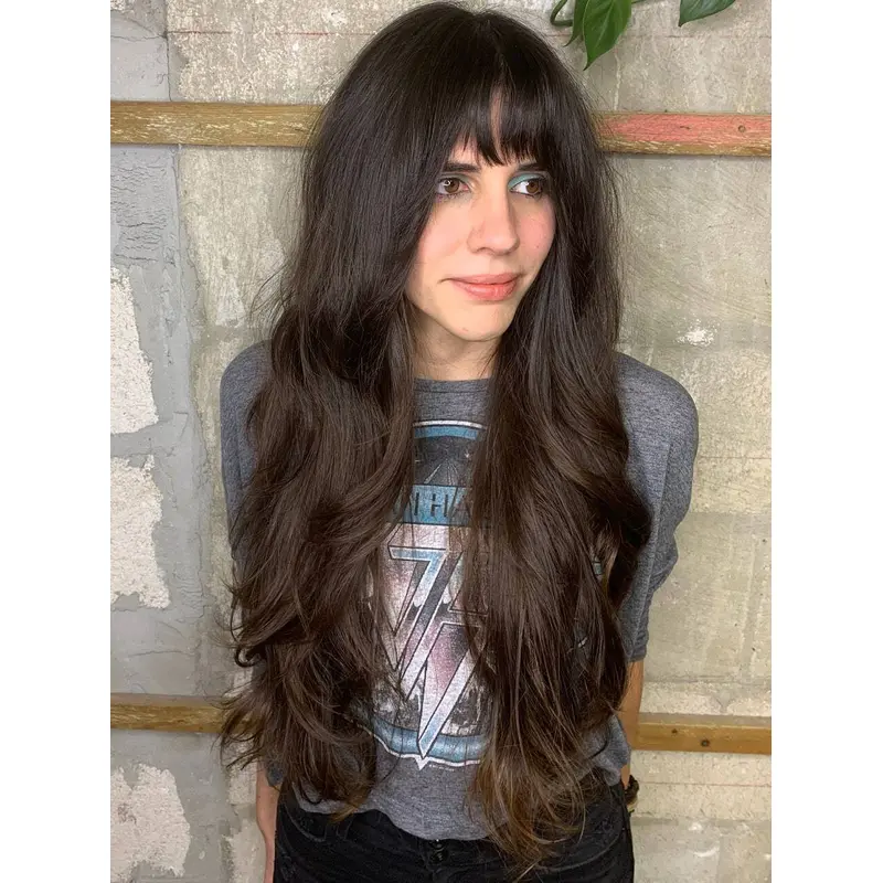 Synthetic Lace Front Wigs With Bangs Black 20" Long Straight Wigs