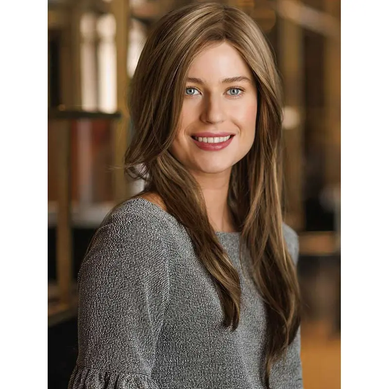 Synthetic Layered Sleek Long Wavy Brown Hand Tied Wigs